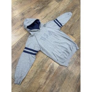 Vintage 90s USA Spellout Graphic Hoodie Grey Navy Medium Wings Olympics